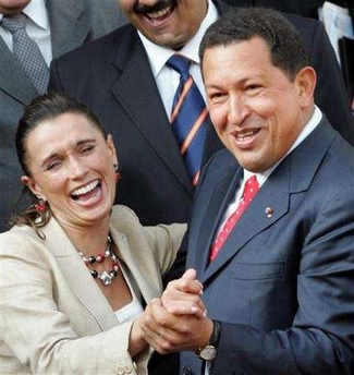Hugo Chavez dancing with Colombian minister